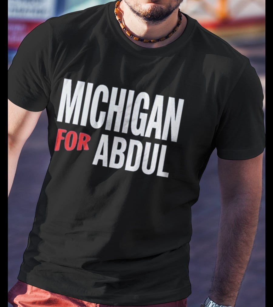Michigan For Abdul Text Bold Red And White T-Shirt