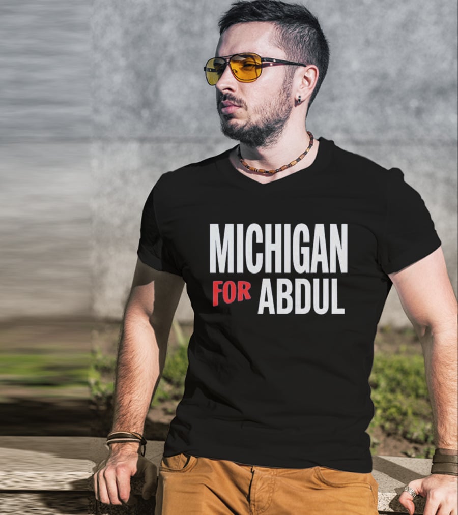 Michigan For Abdul Text Bold Red And White T-Shirt