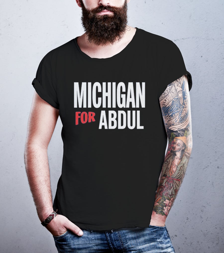 Michigan For Abdul Text Bold Red And White T-Shirt