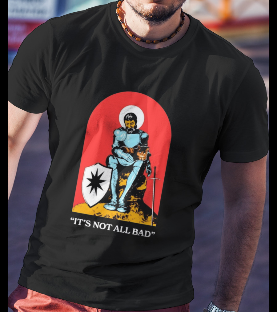 Knight With Armor And Cat Companion On Red T-Shirt