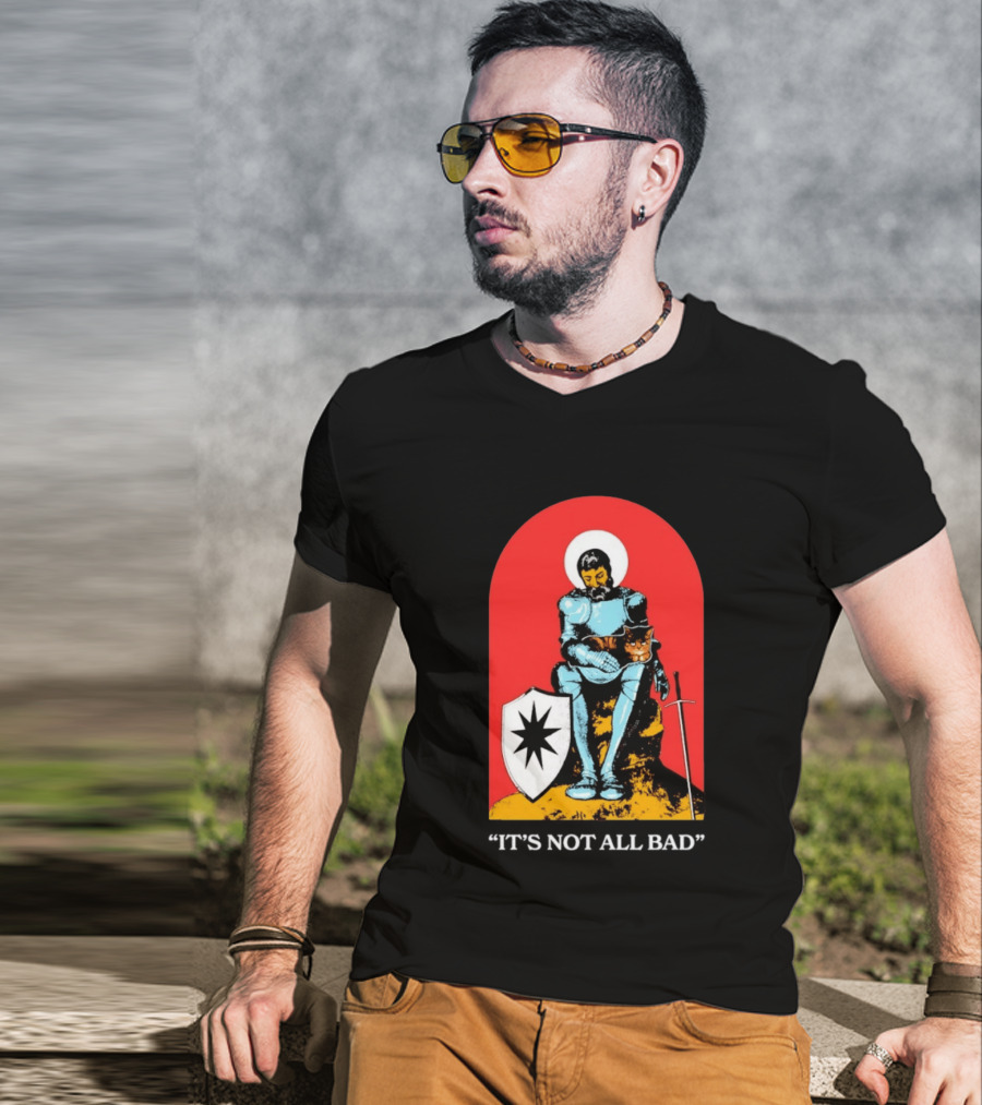 Knight With Armor And Cat Companion On Red T-Shirt
