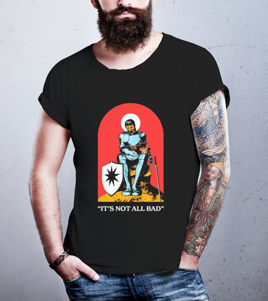 Knight With Armor And Cat Companion On Red T-Shirt
