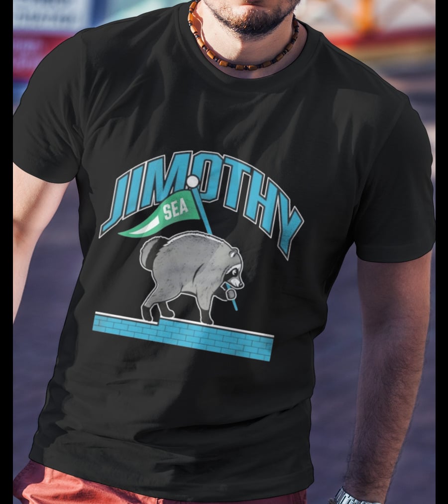 Jimothy SEA Raccoon Holding Flag On Brick Wall T-Shirt