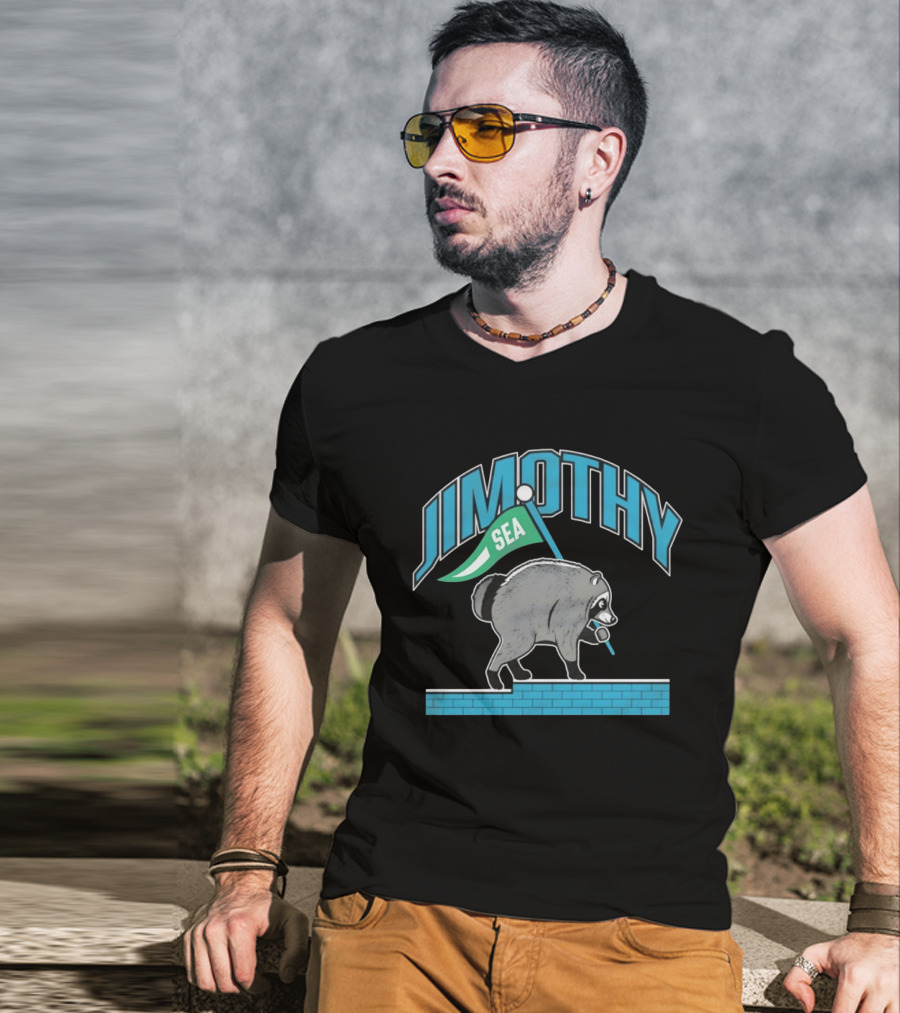 Jimothy SEA Raccoon Holding Flag On Brick Wall T-Shirt
