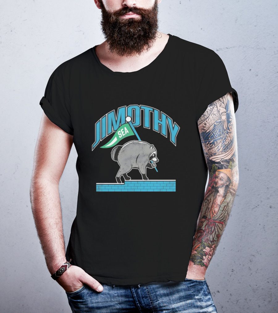 Jimothy SEA Raccoon Holding Flag On Brick Wall T-Shirt