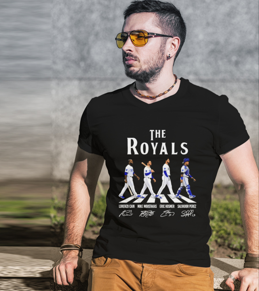 The Royals Lorenzo Cain Mike Moustakas Eric Hosmer Salvador Perez Signatures Abbey Road Kansas City Royals T-Shirt