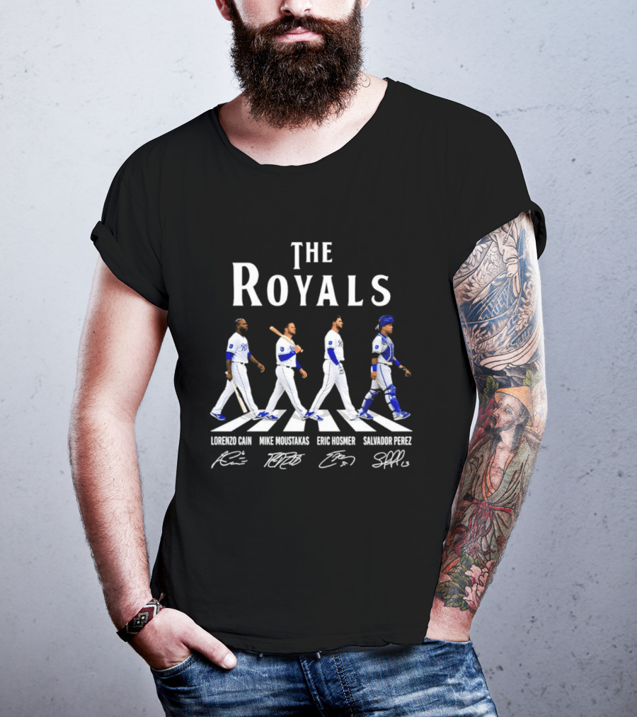 The Royals Lorenzo Cain Mike Moustakas Eric Hosmer Salvador Perez Signatures Abbey Road Kansas City Royals T-Shirt