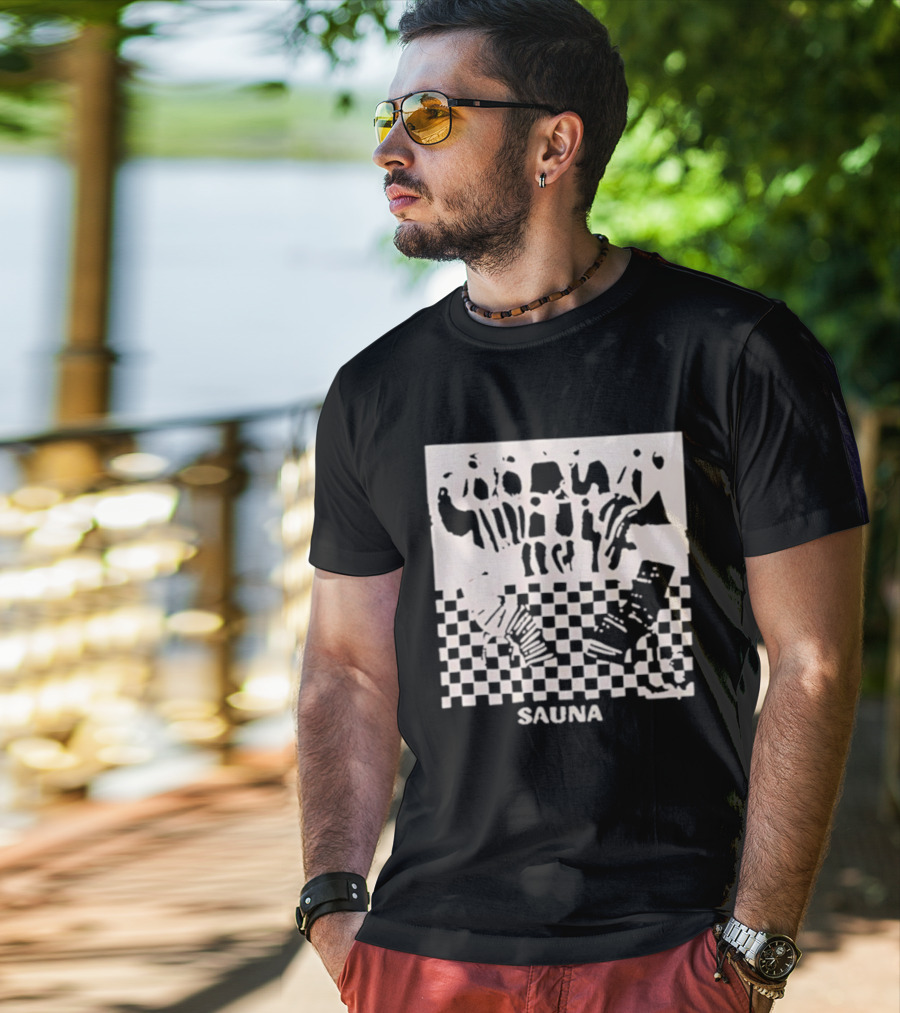 Sauna Checkered Patterns Accordion Instruments T-Shirt
