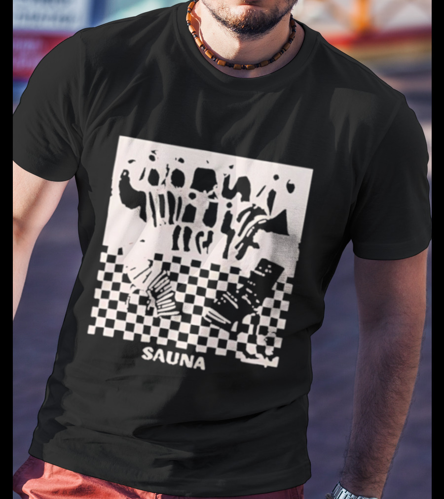 Sauna Checkered Patterns Accordion Instruments T-Shirt