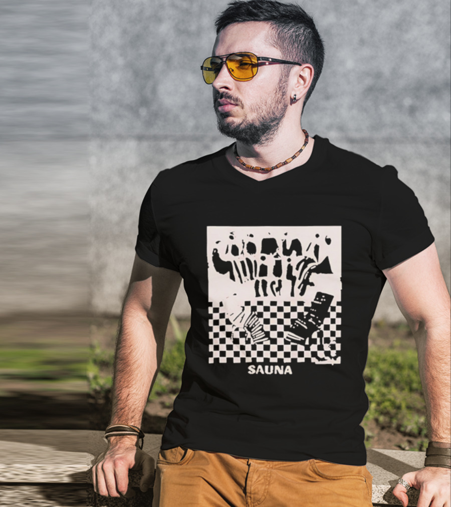 Sauna Checkered Patterns Accordion Instruments T-Shirt