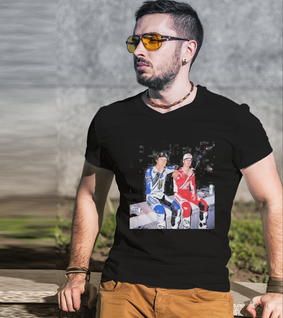 Valentino Rossi Casey Stoner Yamaha Honda Monster Red Bull Racing Motogp Smoking T-Shirt
