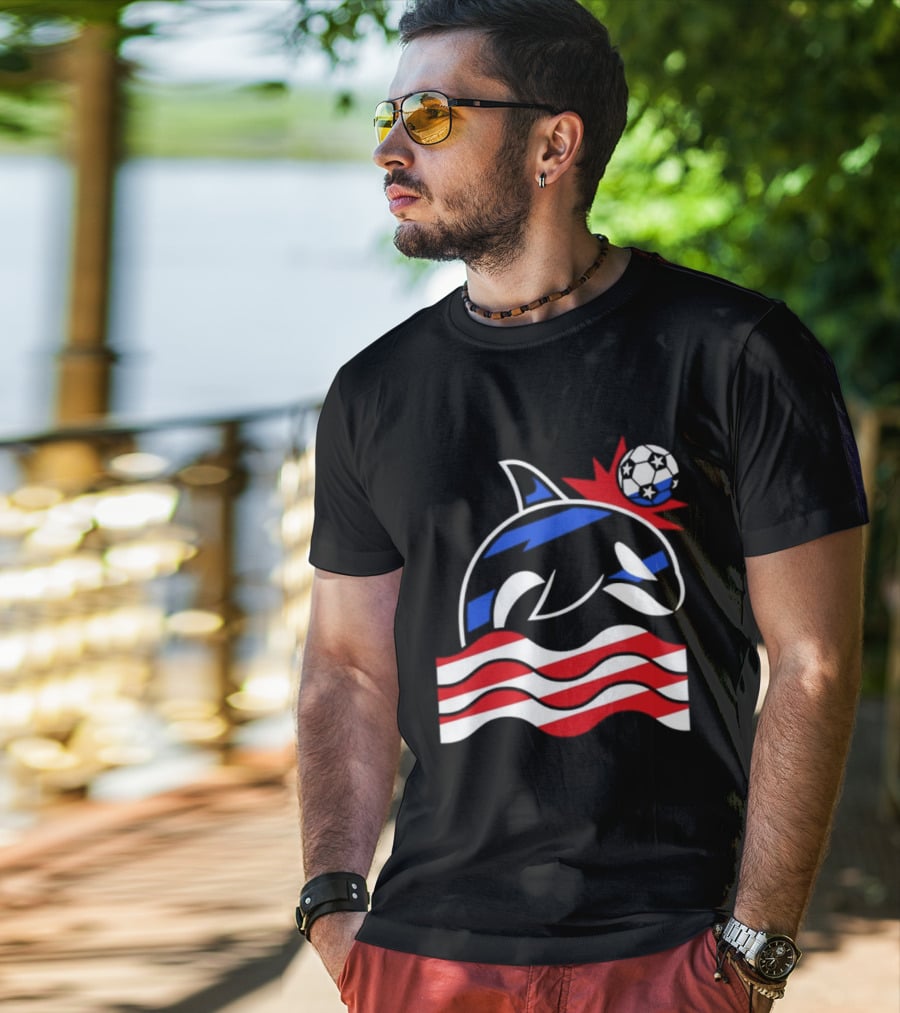 Wild Whale Red White And Blue Waves With Soccer Ball T-Shirt