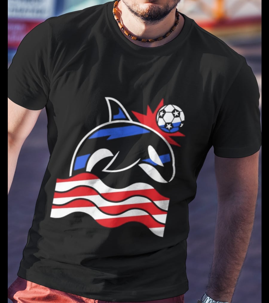 Wild Whale Red White And Blue Waves With Soccer Ball T-Shirt