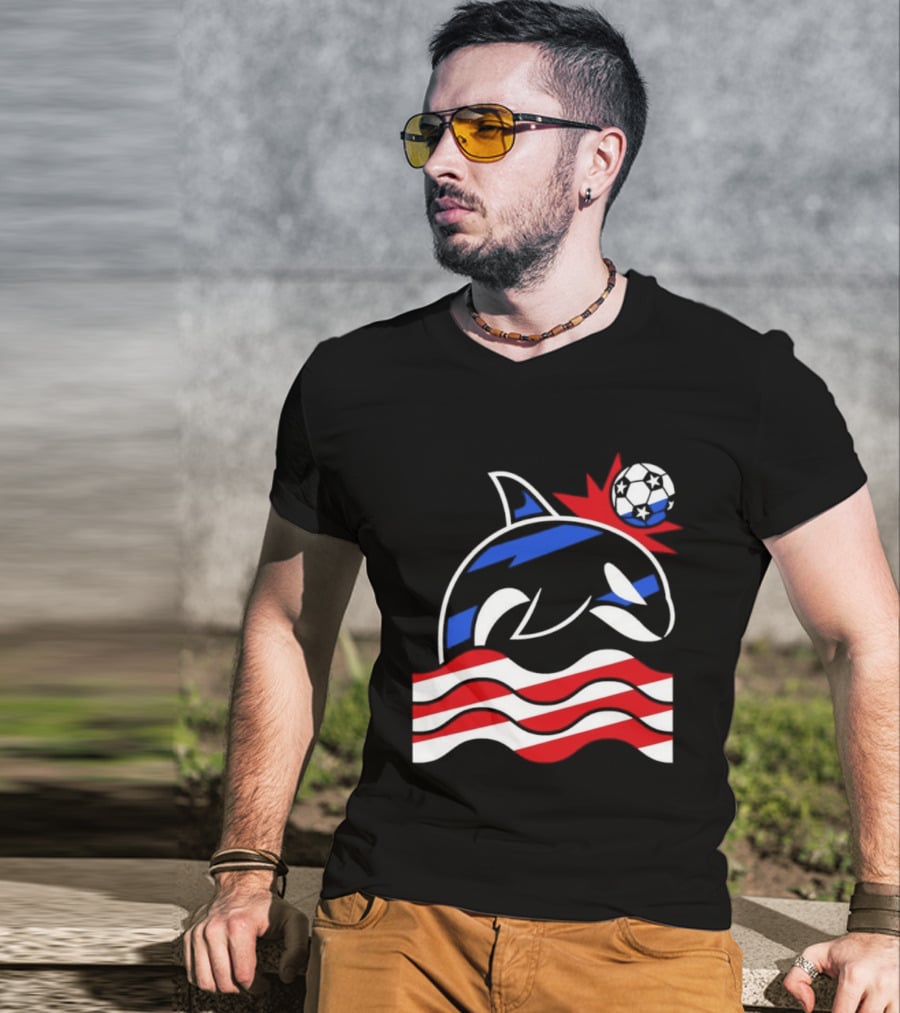 Wild Whale Red White And Blue Waves With Soccer Ball T-Shirt