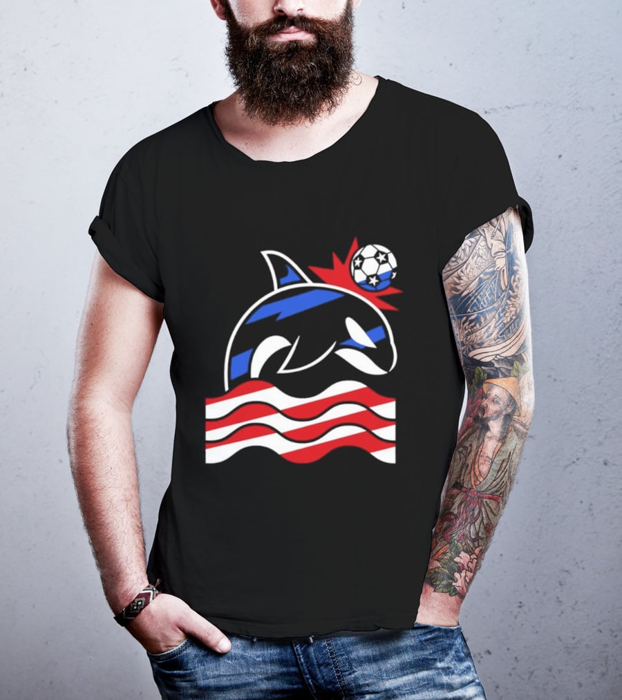 Wild Whale Red White And Blue Waves With Soccer Ball T-Shirt