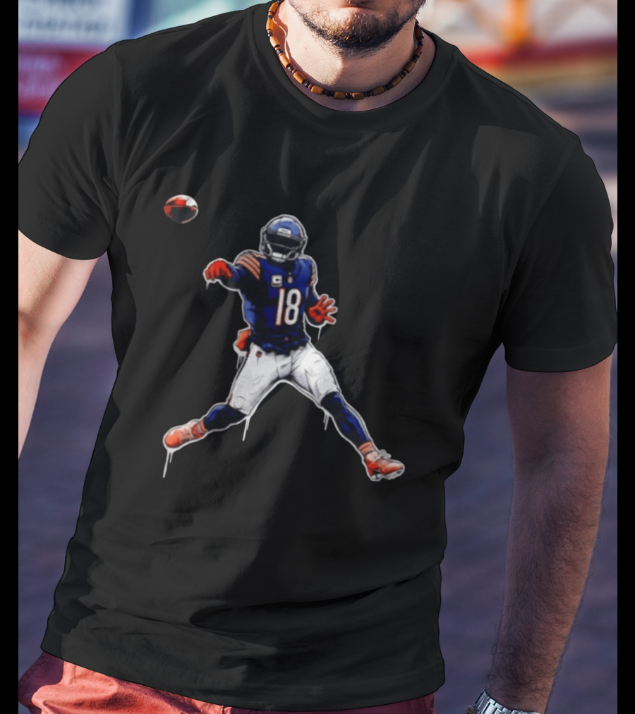 Chicago Bears Number 18 Quarterback Graffiti Style Football T-Shirt