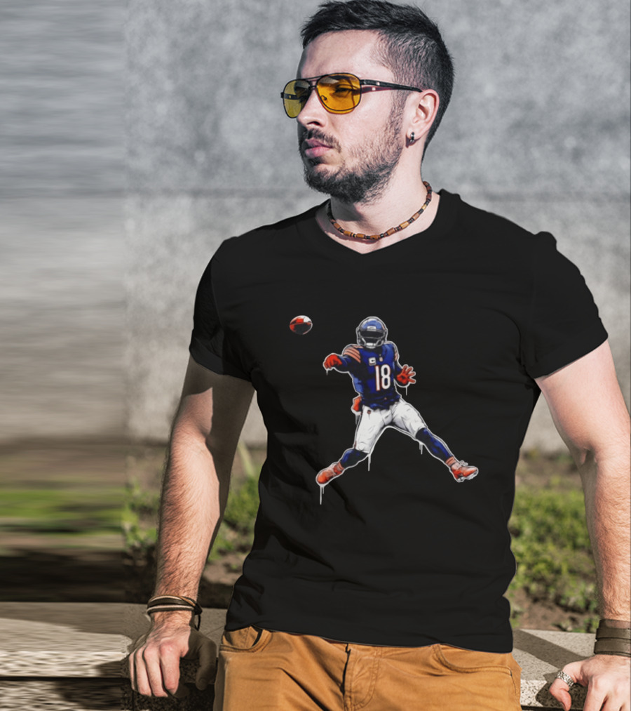 Chicago Bears Number 18 Quarterback Graffiti Style Football T-Shirt