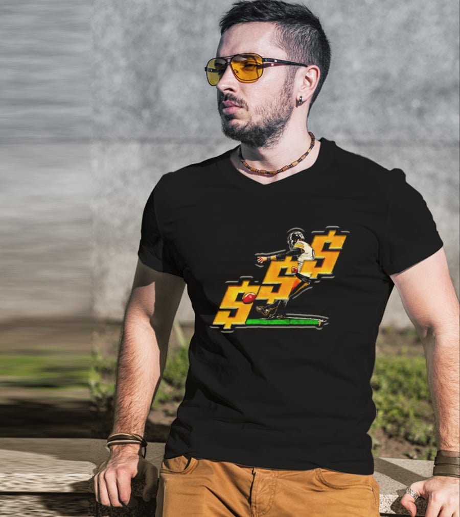 Pittsburgh Steelers Chris Boswell Kicking Football Dollar Sign T-Shirt