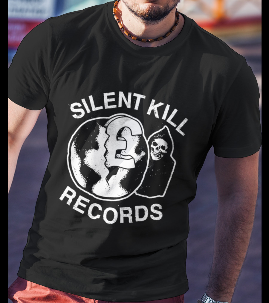Silent Kill Records Skull Punk Logo Earth T-Shirt
