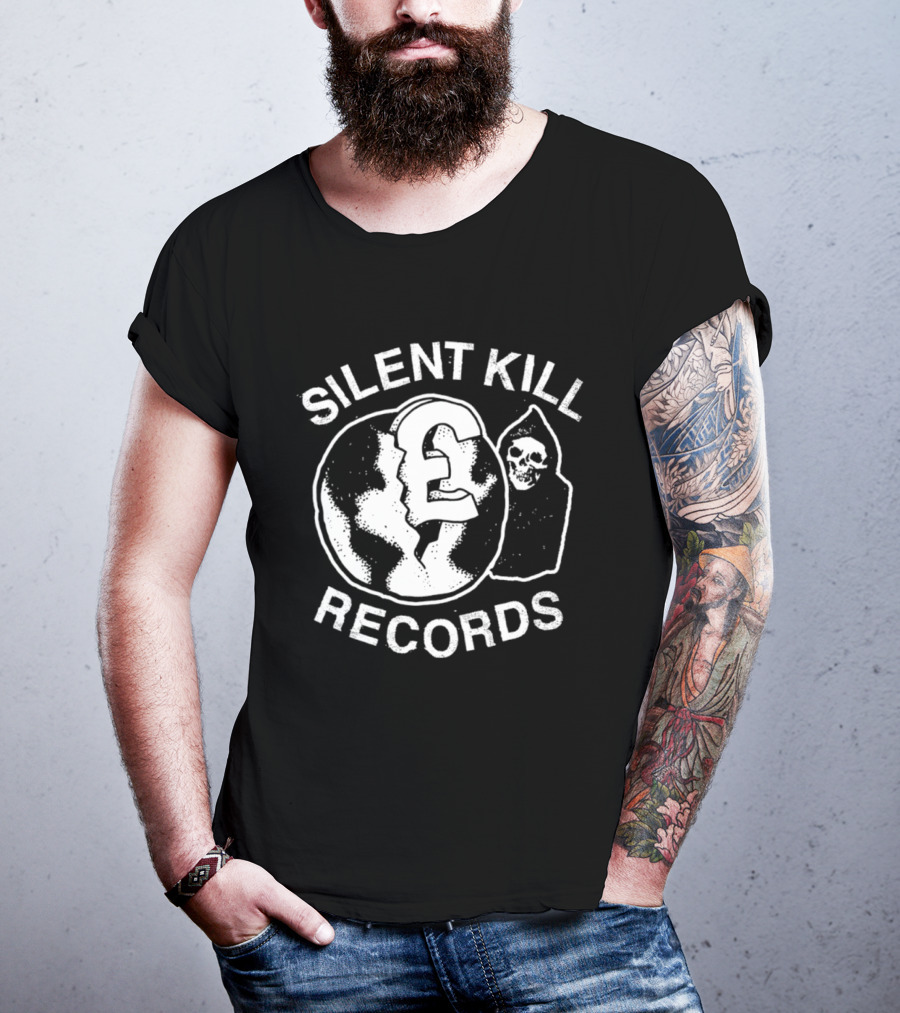 Silent Kill Records Skull Punk Logo Earth T-Shirt