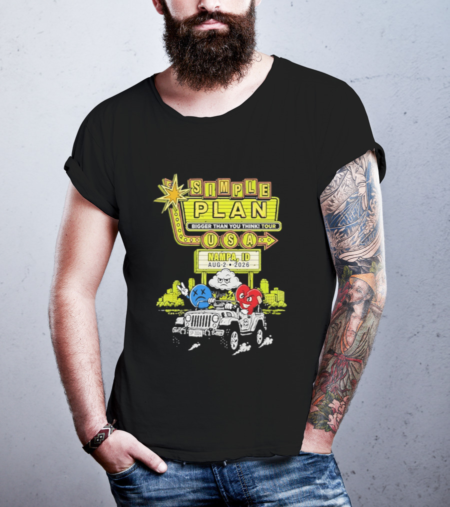 Simple Plan Bigger Than You Think Tour Nampa ID USA August 2 2026 T-Shirt