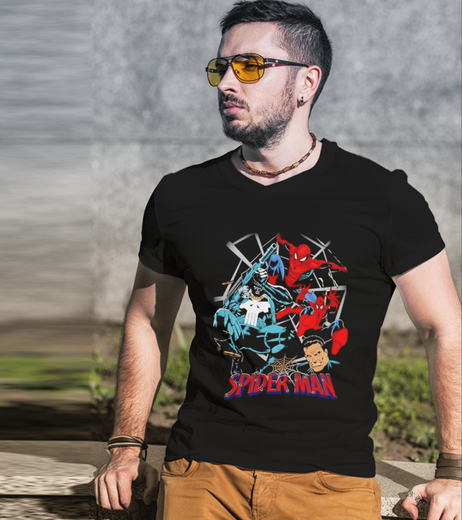 Spider Man Punisher Marvel Comics Crossover Action T-Shirt