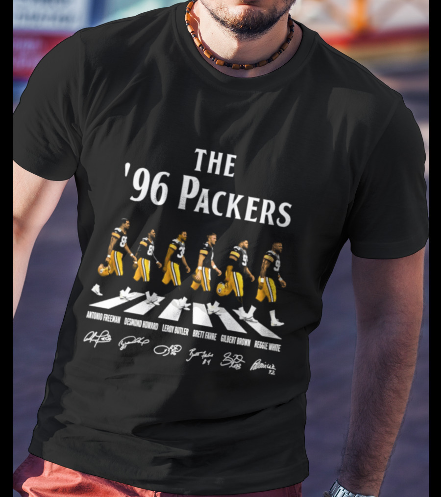 96 Packers Antonio Freeman Desmond Howard Leroy Butler Brett Favre Gilbert Brown Reggie White Signatures Green Bay Packers T-Shirt