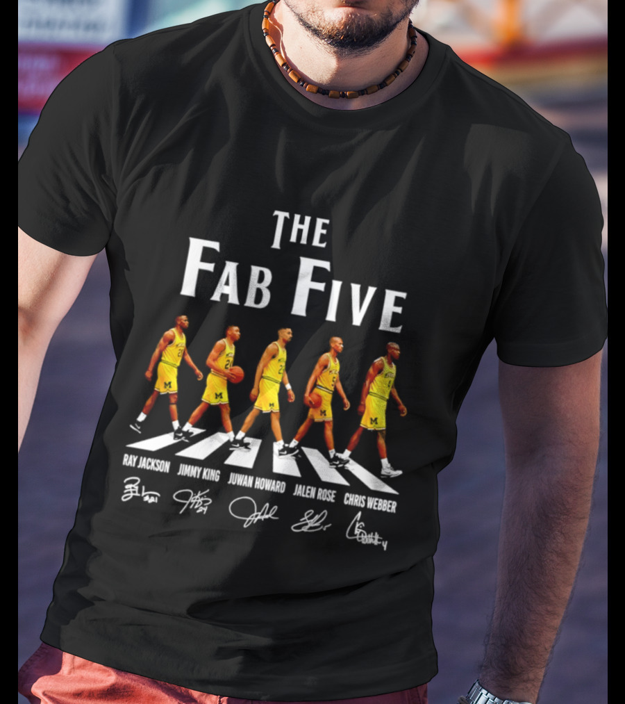 Michigan Wolverines Fab Five Ray Jackson Jimmy King Juwan Howard Jalen Rose Chris Webber Signatures T-Shirt