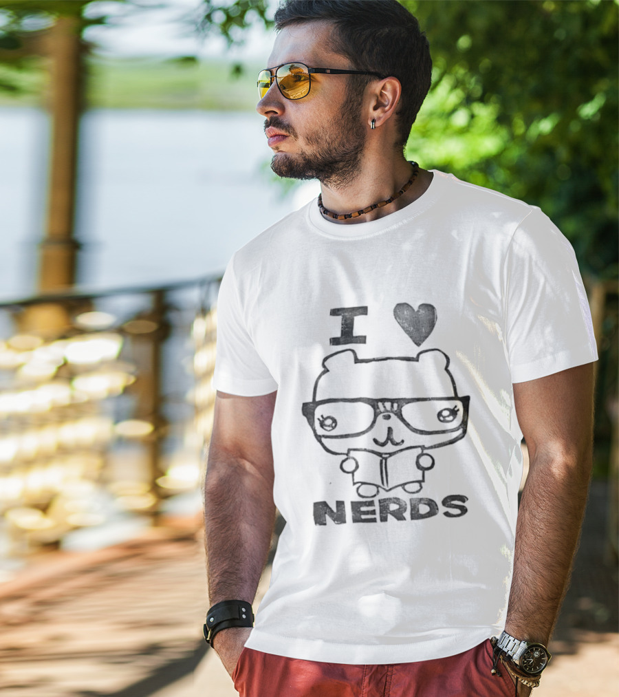 I Love Nerds Bear Reading Book Glasses T-Shirt