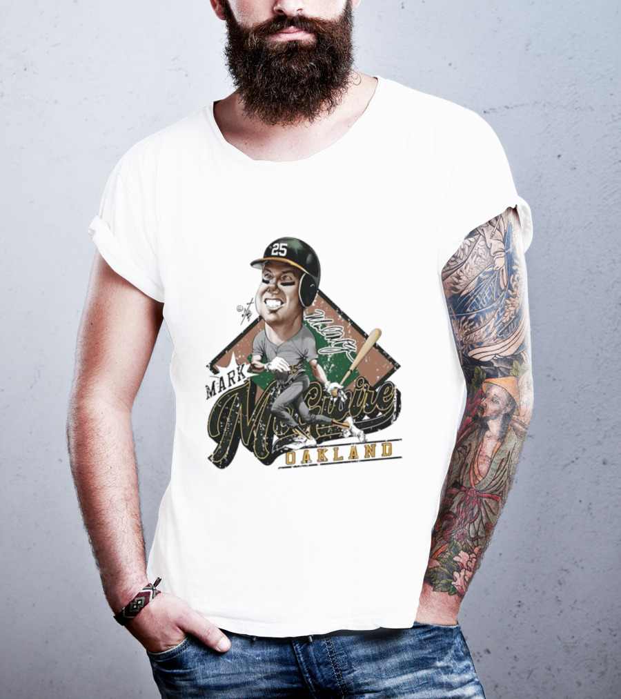 Mark McGwire Oakland Athletics Baseball Caricature Bruce Stark T-Shirt