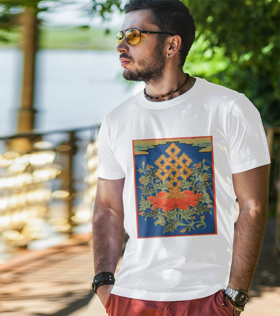 Srivatsa Endless Knot Floral Design Buddhist Symbol With Blossoms T-Shirt