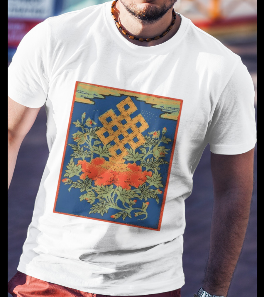 Srivatsa Endless Knot Floral Design Buddhist Symbol With Blossoms T-Shirt
