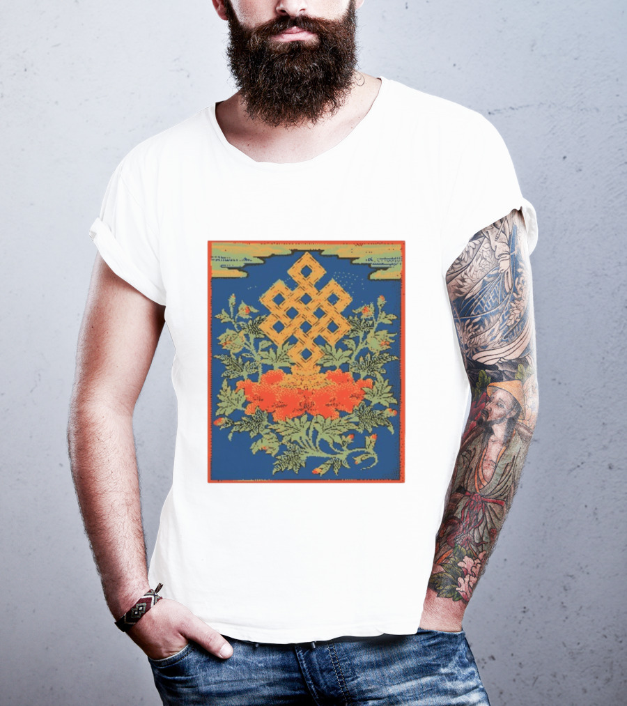 Srivatsa Endless Knot Floral Design Buddhist Symbol With Blossoms T-Shirt