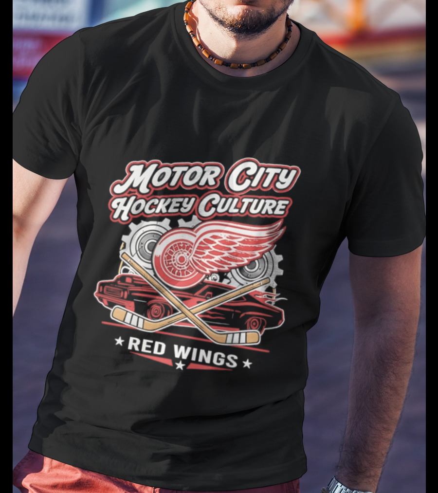 Motor City Hockey Culture Red Wings NHL Classic Logo And Car T-Shirt