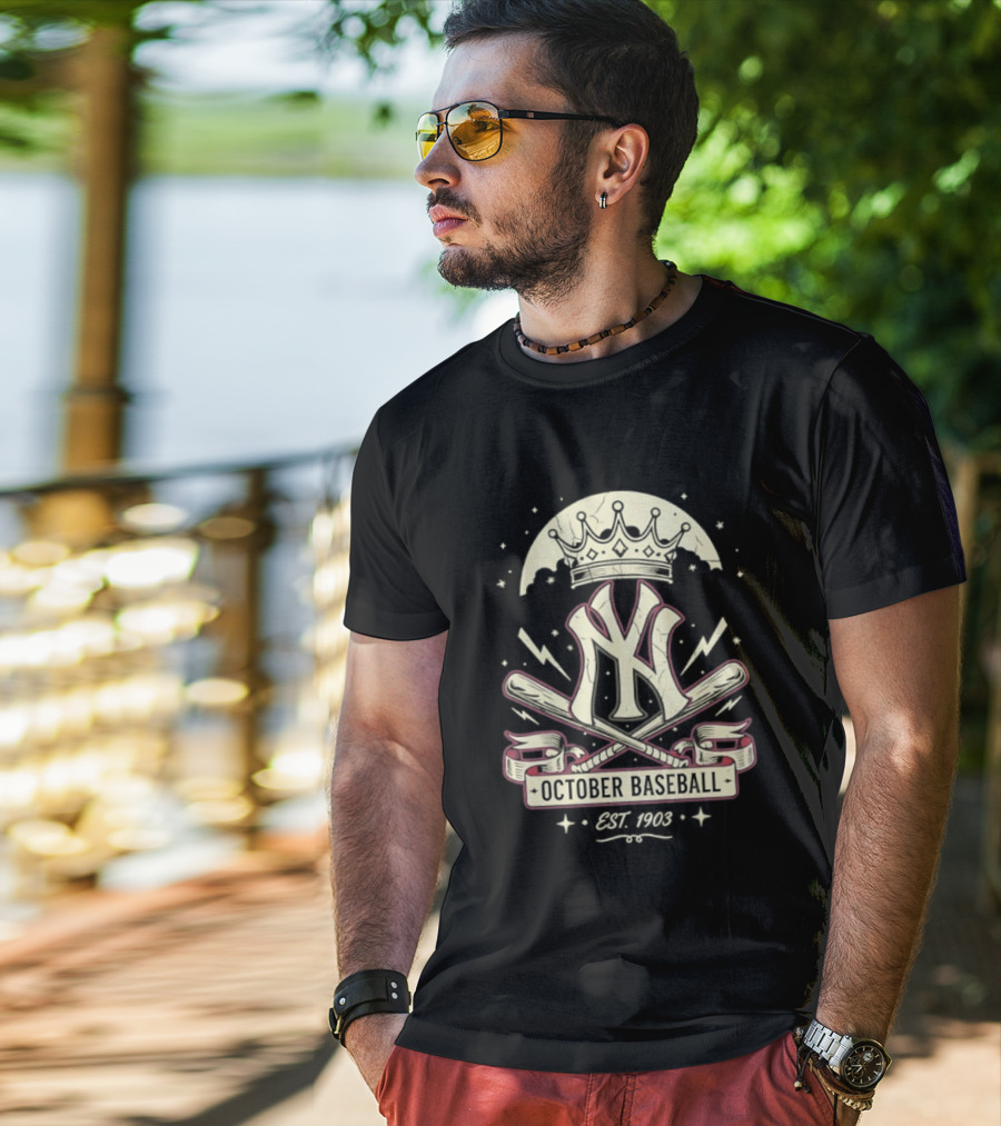 New York Yankees October Baseball Retro Emblem Est 1903 T-Shirt