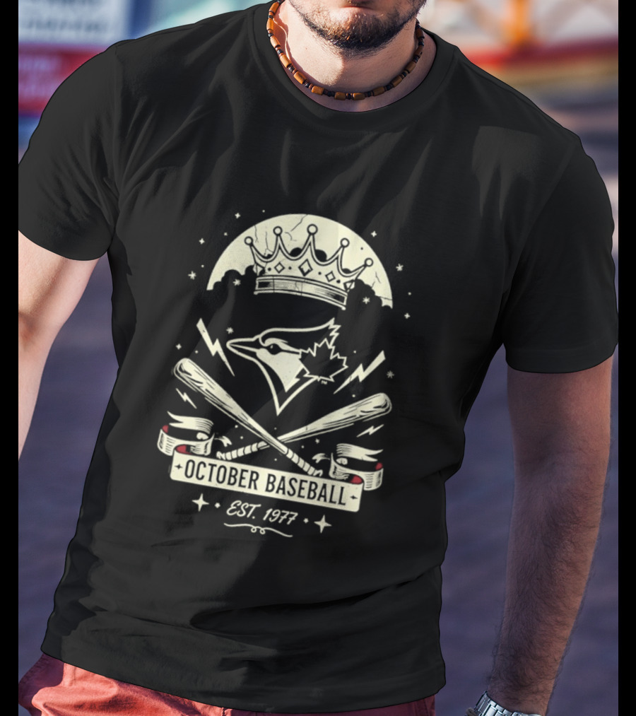 Toronto Blue Jays October Baseball 1977 Established Vintage Moon Bat Cross Canada Leaf T-Shirt