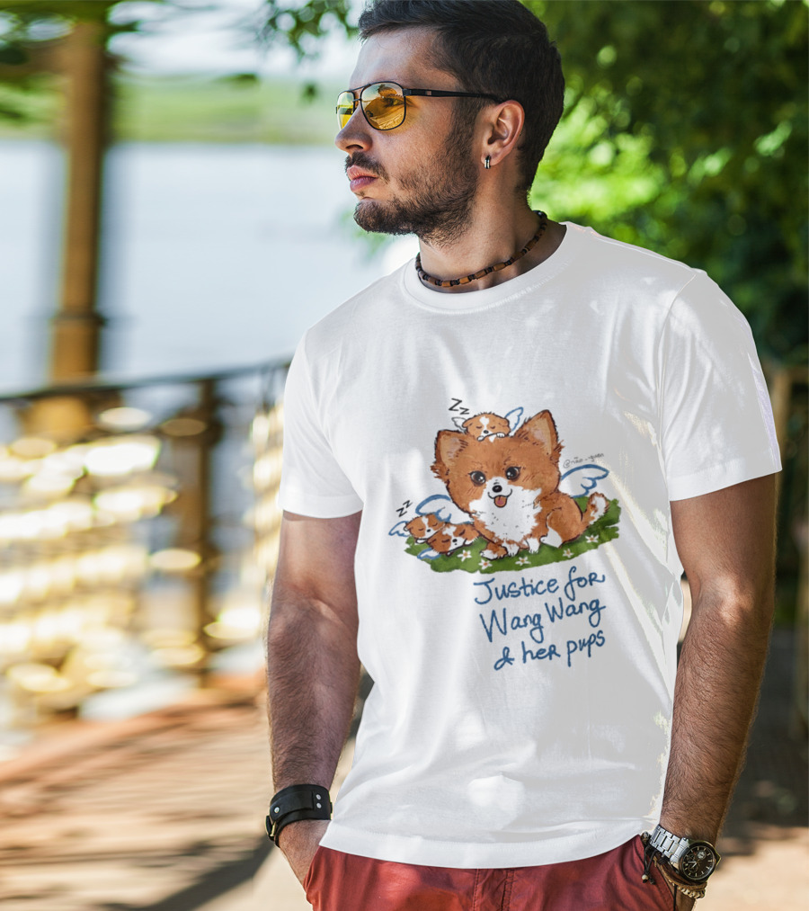Justice For Wang Wang And Her Pups Cute Illustrated Memorial T-Shirt