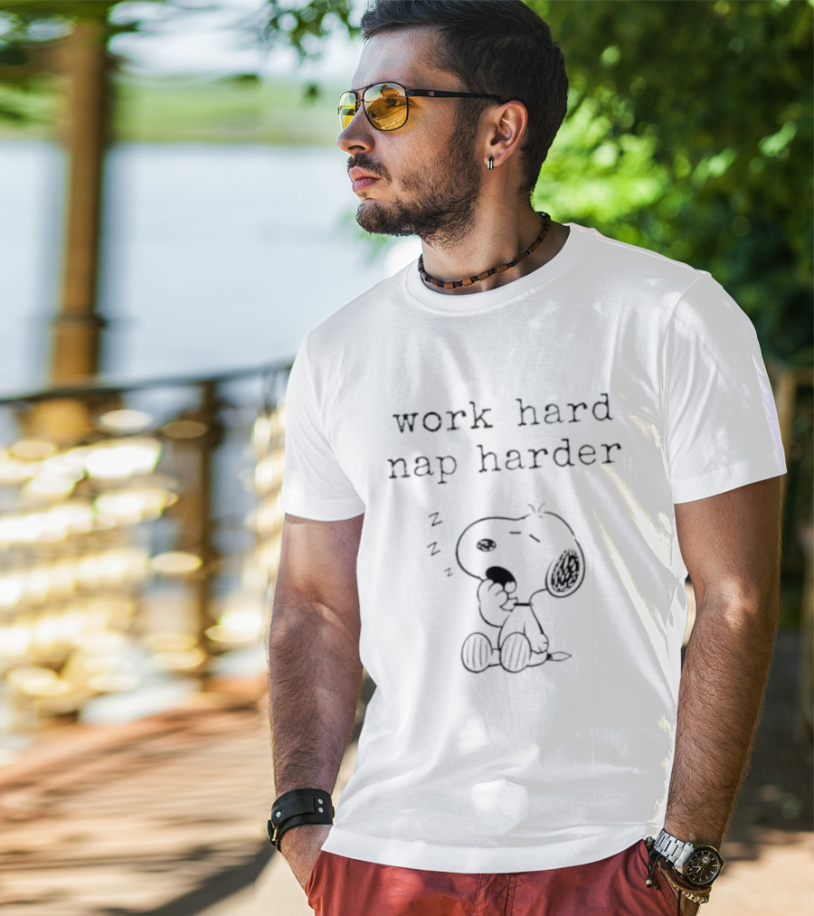 Snoopy Work Hard Nap Harder Peanuts Charlie Brown Zzz T-Shirt