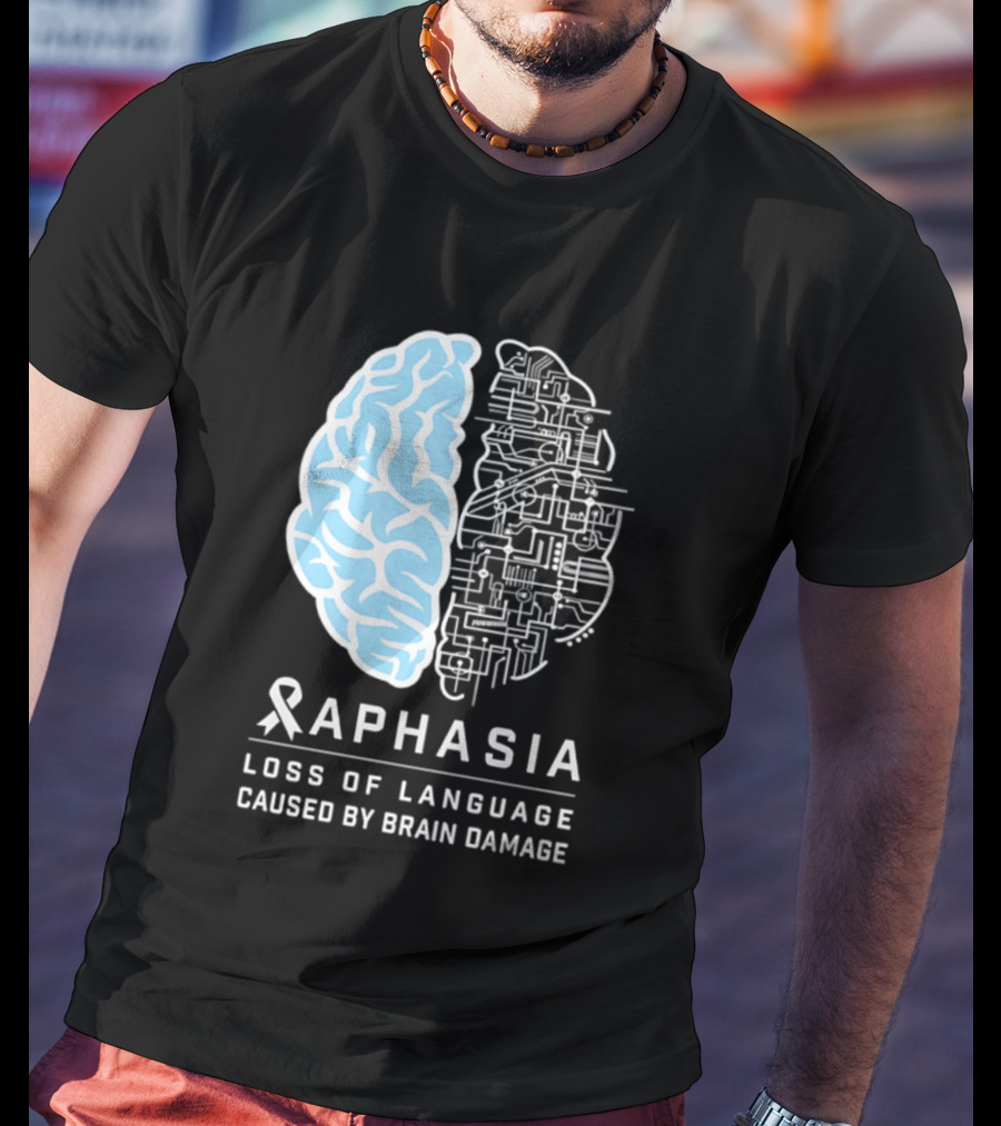 Aphasia Awareness Ribbon Brain Design Loss Of Language Caused By Brain Damage T-Shirt