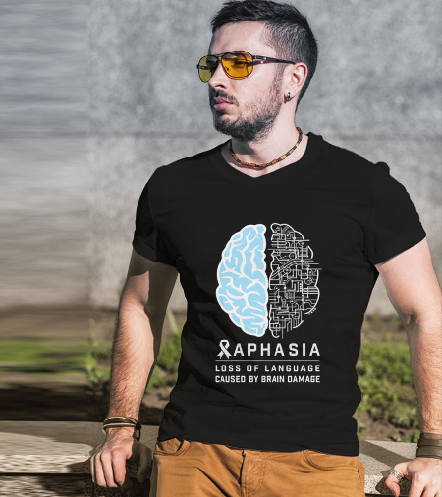 Aphasia Awareness Ribbon Brain Design Loss Of Language Caused By Brain Damage T-Shirt