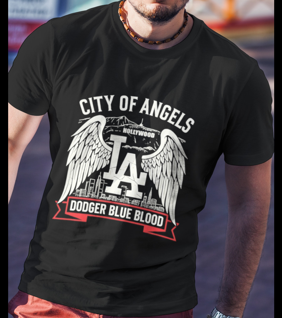 City Of Angels LA Hollywood Dodger Blue Blood Wings Skyline T-Shirt