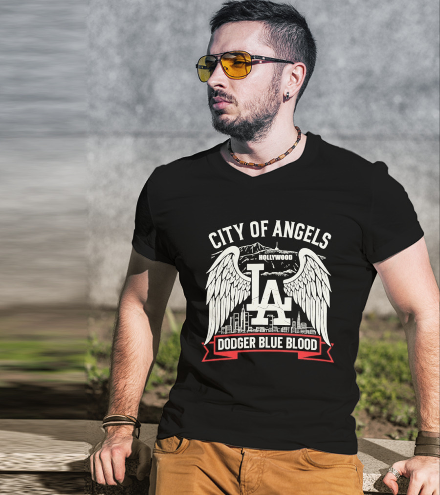 City Of Angels LA Hollywood Dodger Blue Blood Wings Skyline T-Shirt