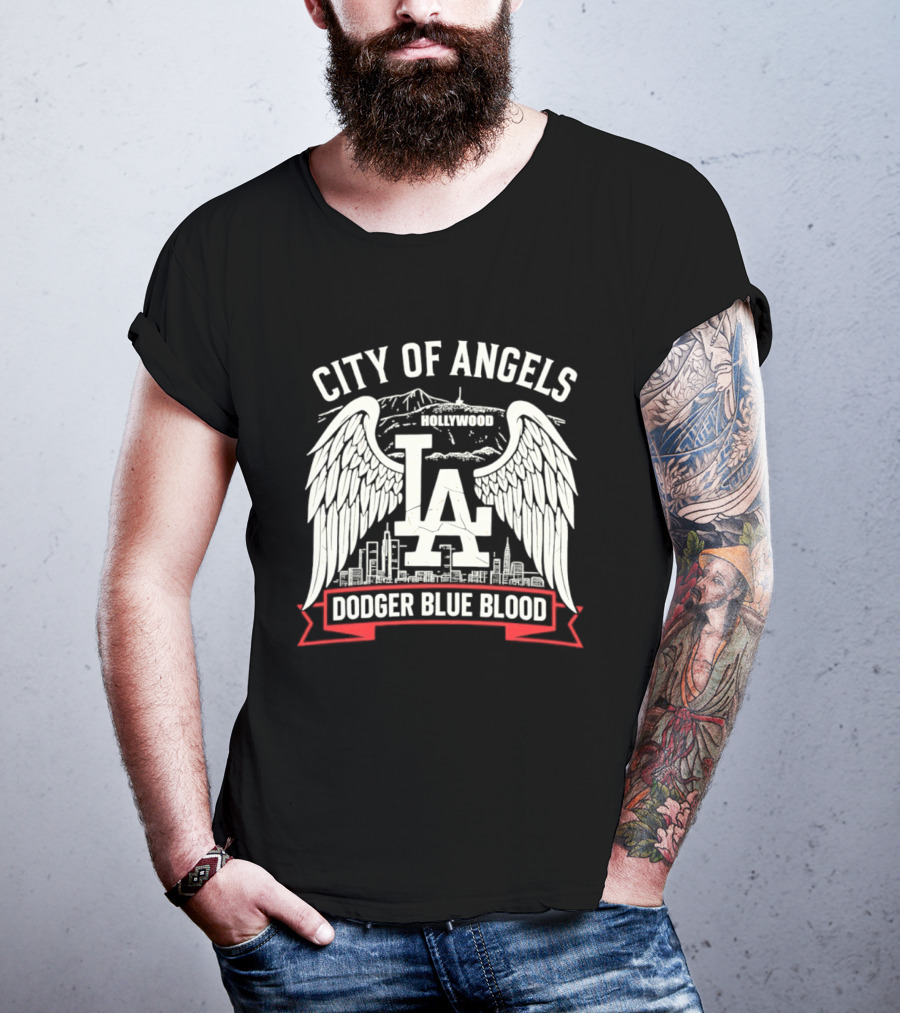 City Of Angels LA Hollywood Dodger Blue Blood Wings Skyline T-Shirt