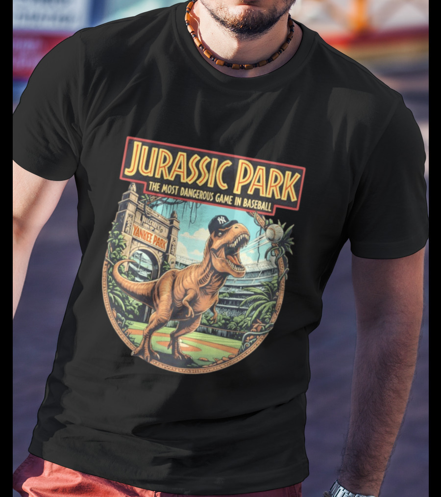 Jurassic Park The Most Dangerous Game In Baseball Yankee Park Rex Stadium Adventure T-Shirt
