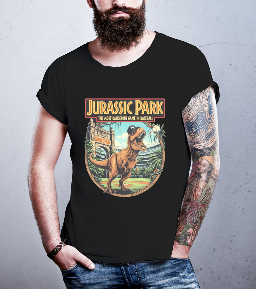 Jurassic Park The Most Dangerous Game In Baseball Yankee Park Rex Stadium Adventure T-Shirt