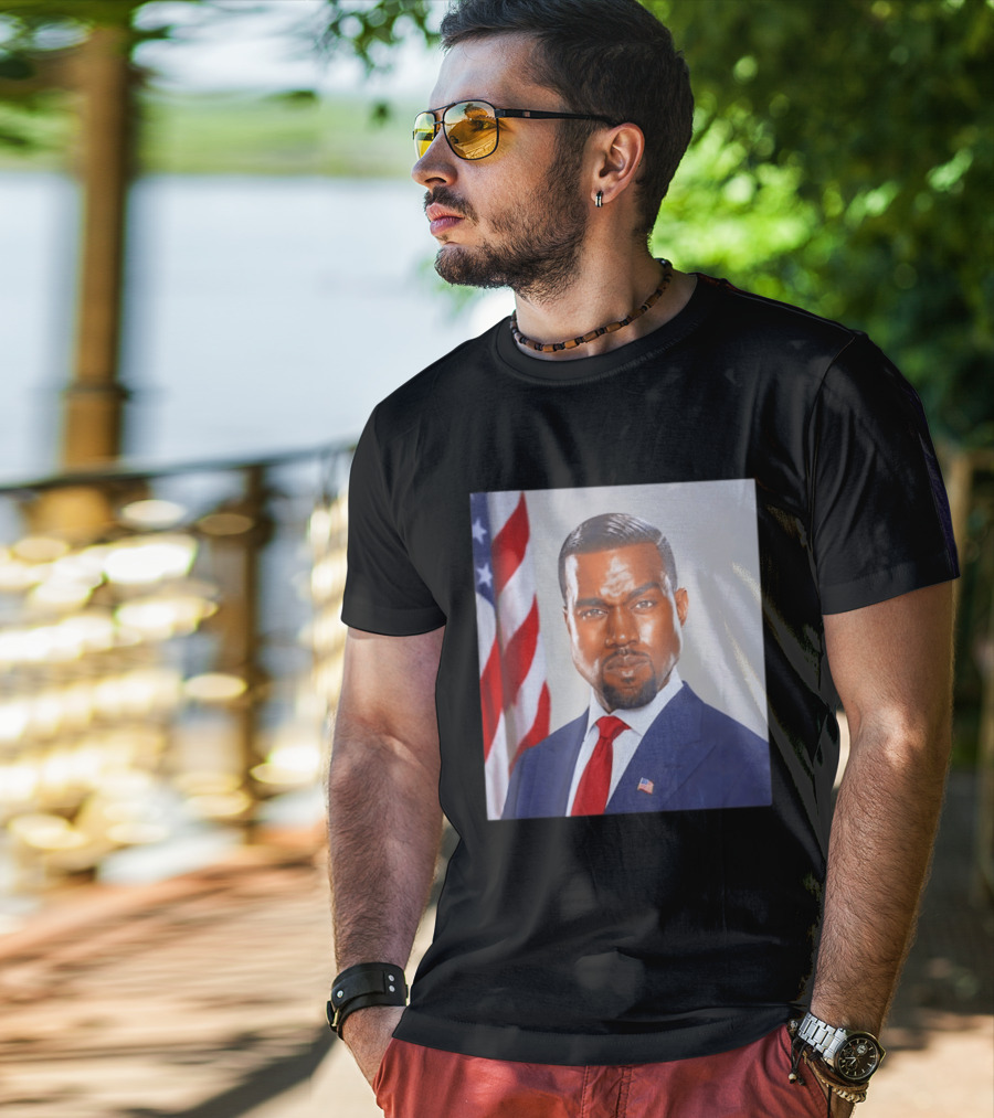 Kanye West Ye Political Portrait American Flag Suit And Tie T-Shirt