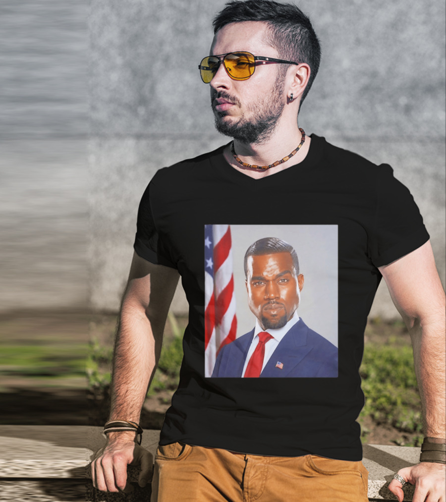 Kanye West Ye Political Portrait American Flag Suit And Tie T-Shirt