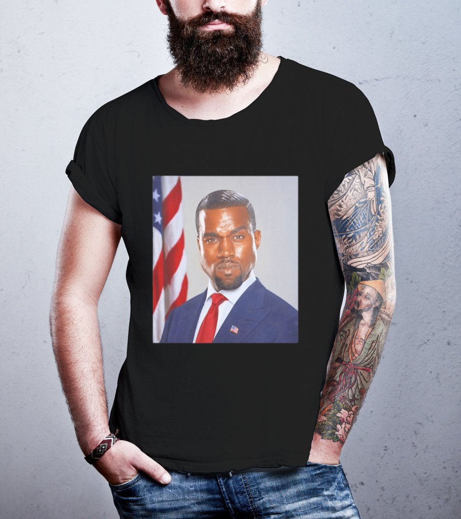 Kanye West Ye Political Portrait American Flag Suit And Tie T-Shirt
