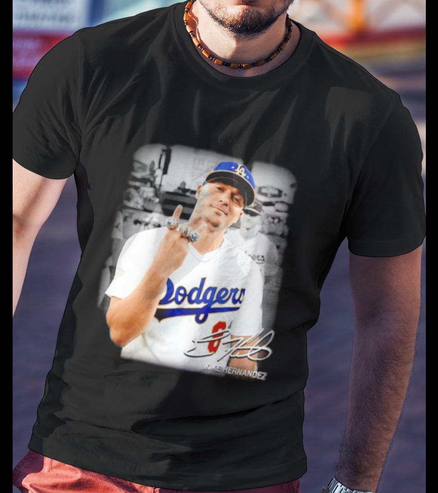 Kike Hernandez Los Angeles Dodgers MLB Number 14 Autographed Photo T-Shirt