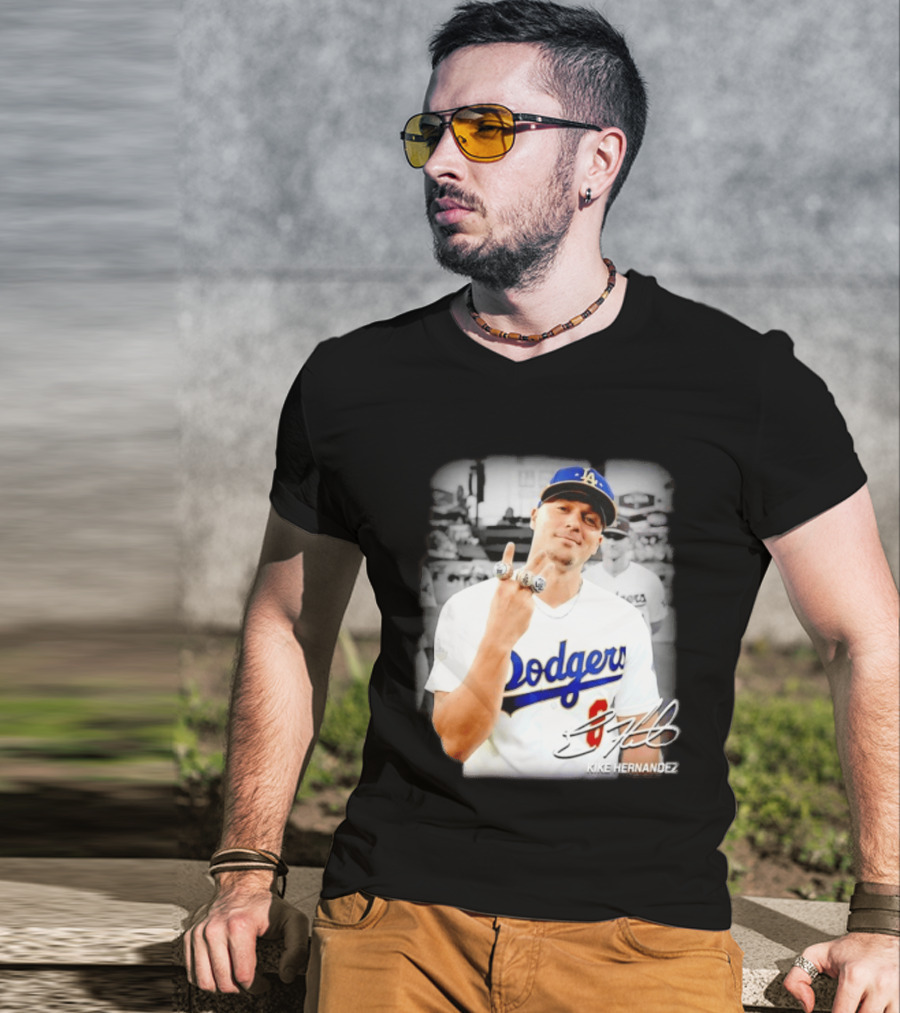 Kike Hernandez Los Angeles Dodgers MLB Number 14 Autographed Photo T-Shirt